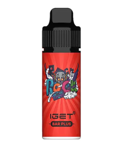 A vape with color red and a black with a logo and a word "IGET BAR PLUS"
